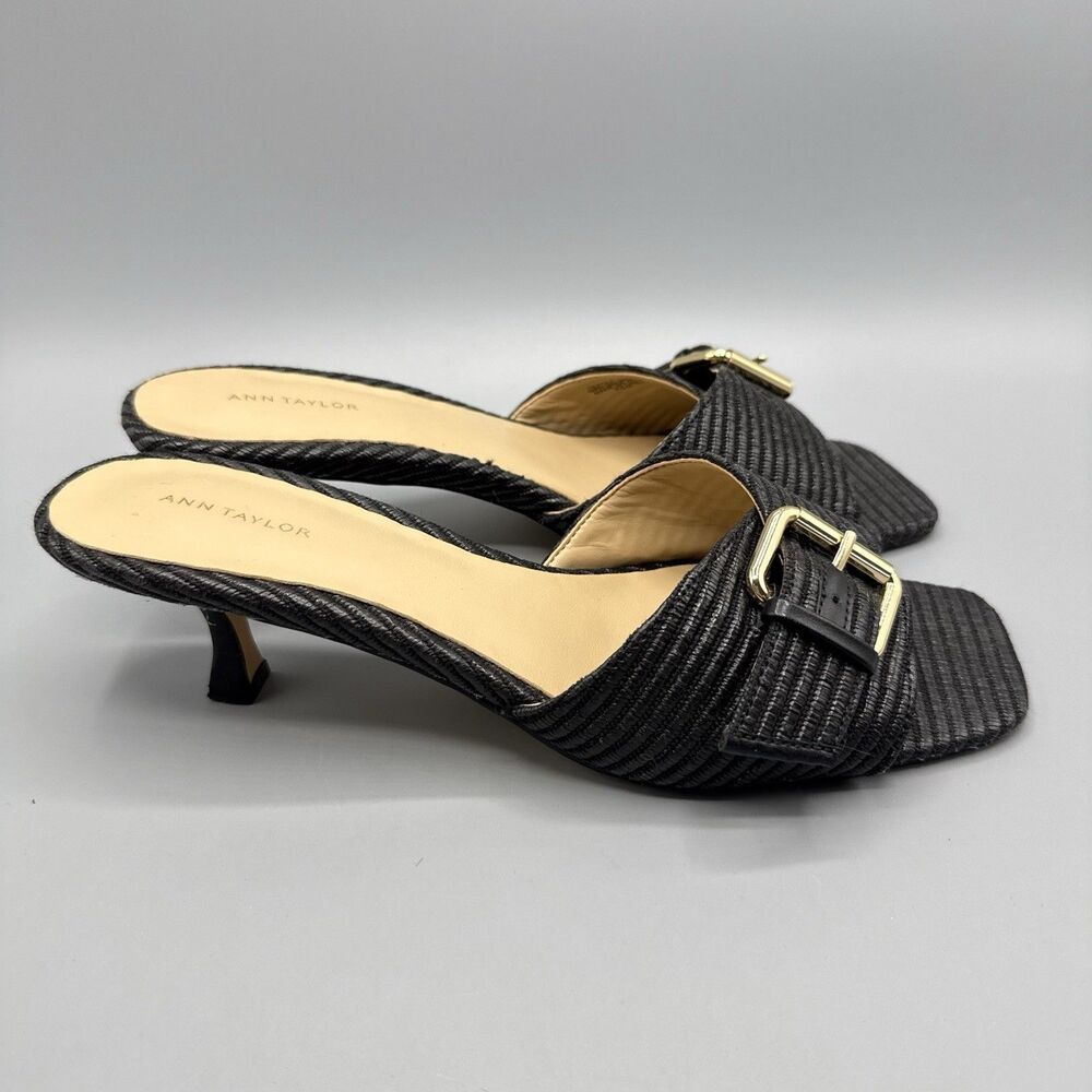 Ann Taylor Black Buckle Kitten Heel Square Toe Classic Women's Size 8.5M